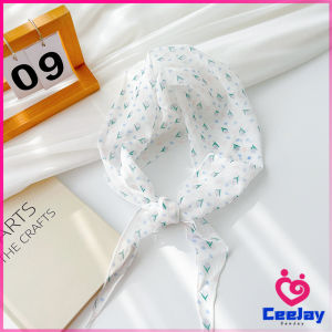 CeeJay ผ้าพันคอ ทรงสี่เหลี่ยม สไตล์เกาหลี ผ้าคาดผมชีฟอง เรียบง่าย กันแดด Silk scarf
