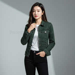 MAFIA-JAKET CROOP JEANS DENIM WANITA HIJAU ARMY CROPPING