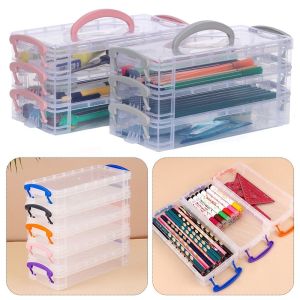 LDMPDQ 3/6-layer Paintbrush Box Color Watercolor Pen Storage Box Cartoon Detachable Plastic Box Student