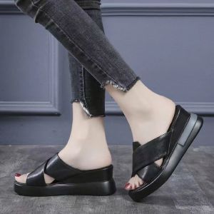 [Free Shipping] In-Stock Thick-Soled Wedge Sandals For Women New Summer Model Open-Back One-Strap Buckle High-Heeled Sandals