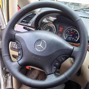 Kaly For Benz Viano W639 Vito 2006-2011 DIY Non-slip Wear-resistant Car Steering Wheel Cover Cowhide Leather Black Interior 6K4N7