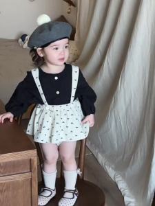 Childrens spring clothing 2026 Korean-style childrens clothing baby spring outfit girls doll shirt and overalls set spring collection