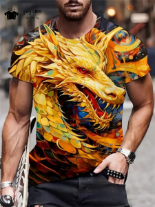 Summer 3D Dragon Pattern Mens T-Shirt Street Fashion Mens Tops Trend Oversized Mens Clothing Casual Man Short Sleeve T-Shirt