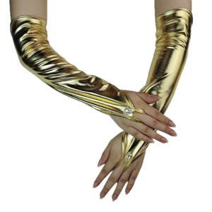 Glossy Leather Gloves for Formal Event and Club Women Evening Party Fingerless Gloves with Rhinestones for Cosplay Party