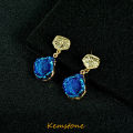 Kemstone Peacock Blue Anti-True Crystal Stone Drop Earrings for Women Fashion Jewelry. 