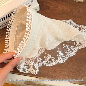DAIMEISHU Phụ nữ Phụ kiện tóc pháp phong cách đồng quê ren ngọt ngào hairband tam giác khăn choàng