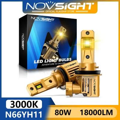 Novsight N66Y Fog lights 80W / pair 18000LM H11 high low beam LED headlight bulbs kit warranty 3000K Yellow Light Headlight Bulb