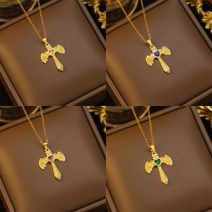 Fashion necklace pendant - Luxury and exclusive small-scale collar chain accessory   爆款钛钢翅膀十字架项链高级轻奢吊坠小众设计新款毛衣链饰品