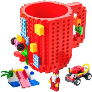 Build-on Brick MugFunny Novelty Coffee MugCreative DIY Building Blocks CupBirthday Party Cups for KidsUnique Gifts for ChristmasBlue