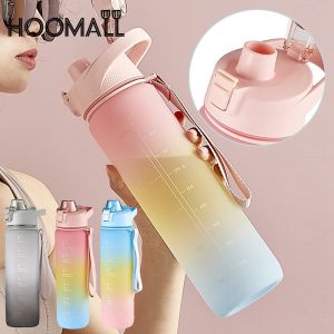 Hoomall Bình Nước Thể Thao 1000ML Cốc Uống Nước Bằng Nhựa Mờ Màu Gradient Bình Nước Xách Tay Dung Tích Lớn Để Chạy Bộ Ngoài Trời Đạp Xe Tập Gym