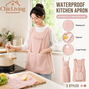 ChicLiving Kitchen Apron Waterproof Oilproof Striped With Pocket Detachable Hand Towel Adjustable