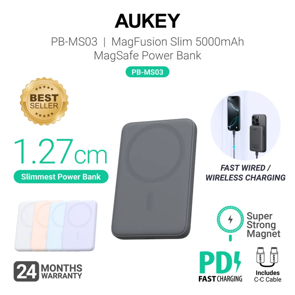 Aukey PB-MS03 MagFusion Slim 5000mAh Magnetic Wireless Power Bank