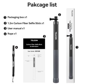 TELESIN 1.2M Premium Carbon Fiber Selfie Stick Extendable Extension Handheld Monopod Long Invisible Pole Lightweight for Action Cameras GoPro Hero SJCAM DJI Action Insta360 etc GP-MNP-002