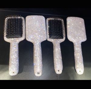 [Local Seller] Rhinestone Bling Hair Brush For Hair Detangling Big Comb Curly Straight Hair Detangling Scalp Massage Pink White
