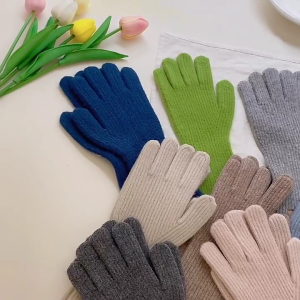 ถุงมือไหมพรมกันลื่นสำหรับผู้ชายและผู้หญิงถุงมือถักโครเชต์กันลื่นหนาให้ความอบอุ่นในฤดูหนาวถุงมือถัก