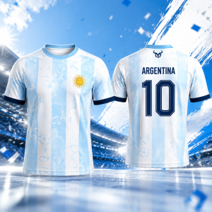 [Local Stock] VCC  New Argentine Flag Print Jersey Summer Outdoor Retro Sports T-Shirt Mens Womens Breathable Quick-Drying Crew Neck Top