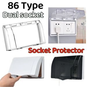 86 Type Waterproof Double Socket Protector for Bathroom Self-adhesive Moisture-proof Electric Plug Cover Splash Box