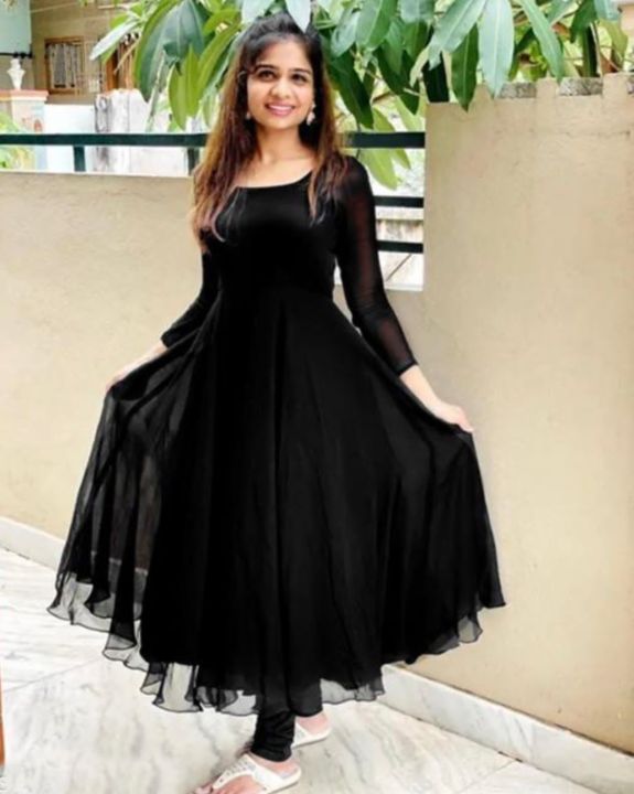 Ethnic Yard Women Designer Black Plain Anarkali Dress