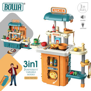 BOWA 3in1 Mobile Kitchen Suitcase Table Cooking Chef Pretend Play Set Pink Stall 8121AP (Light & Sound)