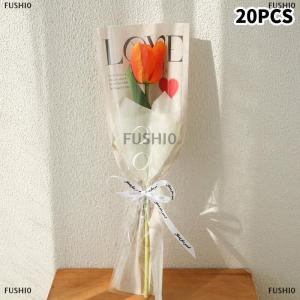 [COD] FUSHI0 20pcs LOVE Transparent Rose Packaging Bags Flower Bouquet Plastic Bag Bouquet Single Wrapping Paper One Straight Bag Flower Packaging