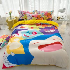 Pikachu Duvet cover phim hoạt hình màu vàng Quilt Cover duy nhất Nữ Hoàng Vua Pokemon Comforter Bìa
