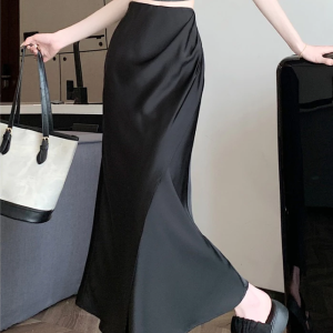 High Waist A-Line Long Skirt Womens Slim Drapey Fish Tail Half Skirt