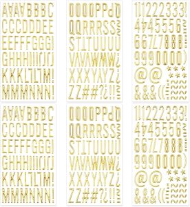 6 Sheets Gold Puffy Letter and Number Stickers 1 inch Gold 3D Alphabet Letter Stickers Waterproof Golden Foam Stickers Self-Adhesive for Mailbox Poster Scrapbooking Sign Graduation Cap Decoration DIY