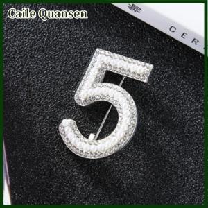 Caile Fashion Rhinestone Pearl Number 5 Brooches For Women Clothing Coat Jewelry Accessories Gifts