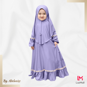 Gamis Anak Balita VELITA Bordir floral dengan Hijab Lusuh Cinta 1-12 Tahun