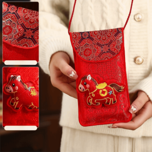 OPEAREY Red Color Money Envelopes Year of The Horse Big Capacity Cash Envelopes Lucky Charm with Neck Strap Lucky Money Packets Chinese Spring Festival