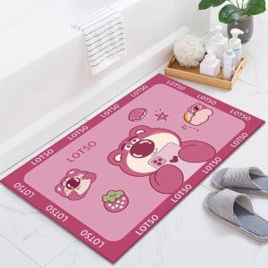 Thảm chùi chân gấu dâu LOTSO - Thảm lau chân silicon gấu hồng Lotso chống trượt siêu mềm thấm hút nước 40*60CM