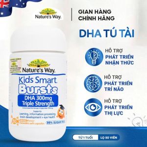 Viên Dầu Cá Omega 3 DHA Natures Way Burst DHA 300mg Triple Strength (50 Viên) Bổ Mắt Phát Triển Trí Não - - Viên nhai dễ sử dụng - Bổ sung hàm lượng dầu cá cô đặc - Hàm lượng DHA và EPA cao