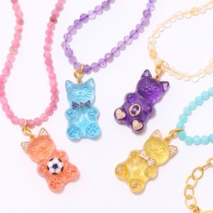 ins popular color transparent animal pendant DIY necklace kitten cute pendant resin multi-color collection fudge cat h2609