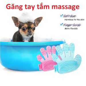 Găng tay tắm chó mèo chải lông gỡ rối đánh bông lông (silicon) - Bàn tay nhựa/ Đồ dùng tắm cho thú cưng