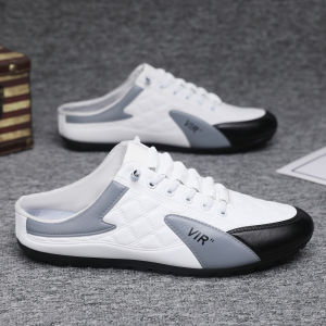 Mules Canvas Sneakers for Men Korean Style Half Slippers Fashion Flats Half Drag Shoes Male Trend Open Heels Skate Board Shoes Men Half Shoes Outdoor Half Slippers
