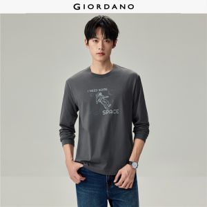 Giordano Beau Monde Men Space exploration print long sleeve cotton tee Free Shipping 13096796