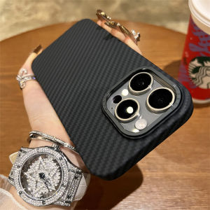 CrashStar Black Carbon Fiber Hard Shockproof Phone Case For iPhone 17 16 15 14 Pro Max Air Plus 16e 13 12 Pro Max Simple Slim Phone Casing Protective Cover With Metal Camera Protection