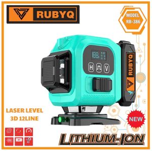 Máy cân bằng laser Bóng Super lep siêu sáng 12 tia xanh chính hãng RUBYQ CAO CẤP có đồng hồ hiện thi phần trăm pin