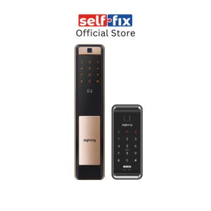 HDB/BTO Door Lock Bundle (Dual Sync) - Zigbang SHP-P72 Wooden Door Smart Lock (Gold) + SHP-A21 Metal Gate Lock (Black)