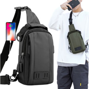 Nylon Mens Belt Bag Shoulder Bag Chest Bag Men Waterproof Sling Bag USB Charging Cross Body Bag