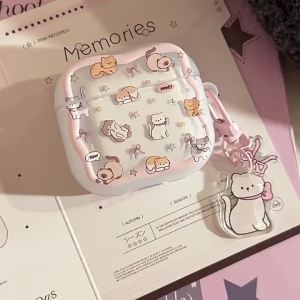 Soft and Cute Pink Cat Pendant Compatible with Airpods4 Generation Bluetooth Earphone Cover Pro3 Cartoon 3 Generation 1 Anti-Fall