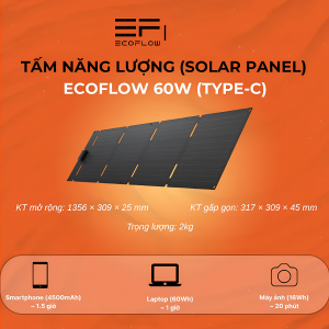 Tấm pin năng lượng EcoFlow 60W– Sạc trực tiếp Xếp Hạng Chống Nước Và Chống Bụi Gọn nhẹ Dễ sử dụng.Hàng Chính Hãng
