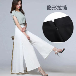 Women Chiffon Wide Leg Pants Spring Summer Thin Culottes High Waist Loose All-Match Solid Lady Trousers Elegant Fashion Palazzo