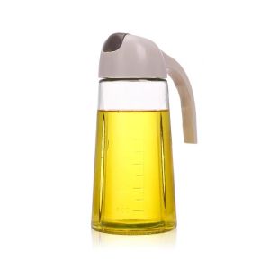 630ml  Glass Oil Pot Soy Sauce Bottle Kitchen Supplies Transparent Automatic Flip Cover