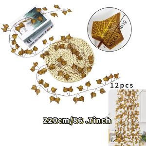 BUUXIAA 12PCS Autumn Yellow Artificial Fall Leaves Vines 8.2FT Length Silk Leaves Simulated Leaf Garland Vibrant Decorative Vine Fall Foliage Garland Thanksgiving Decor