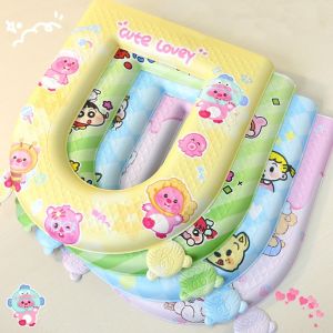 LMS70 Universal EVA Toilet Seat Cover With Handle Reusable Closestool Mat Cute Waterproof Toilet Seat Cushion Bathroom