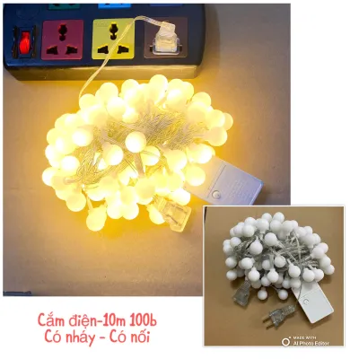 (Xài Điện 220V) Đèn Led Trang Trí Cherry Ball 10 Mét/ 6 Mét Bóng Tròn Ánh Sáng Vàng Nắng