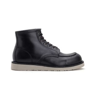 Lennox Black - Sepatu Kulit Moc Toe Boots Rugged Style Pull Up