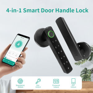 Tuya Smart Door Lock 5-in-1 Fingerprint 0.3s Fast Unlock /App Remote Control/Anti-peep Password /IC Card/Key / Lock Set Auto-Lock Easy Installation Drill Free For Rental Apartment Hotel