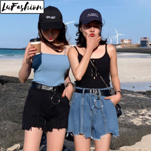 Lufashion Short Pants Womens Burr Loose Fit High Waist Denim Shorts Casual Summer Fashion Clothing